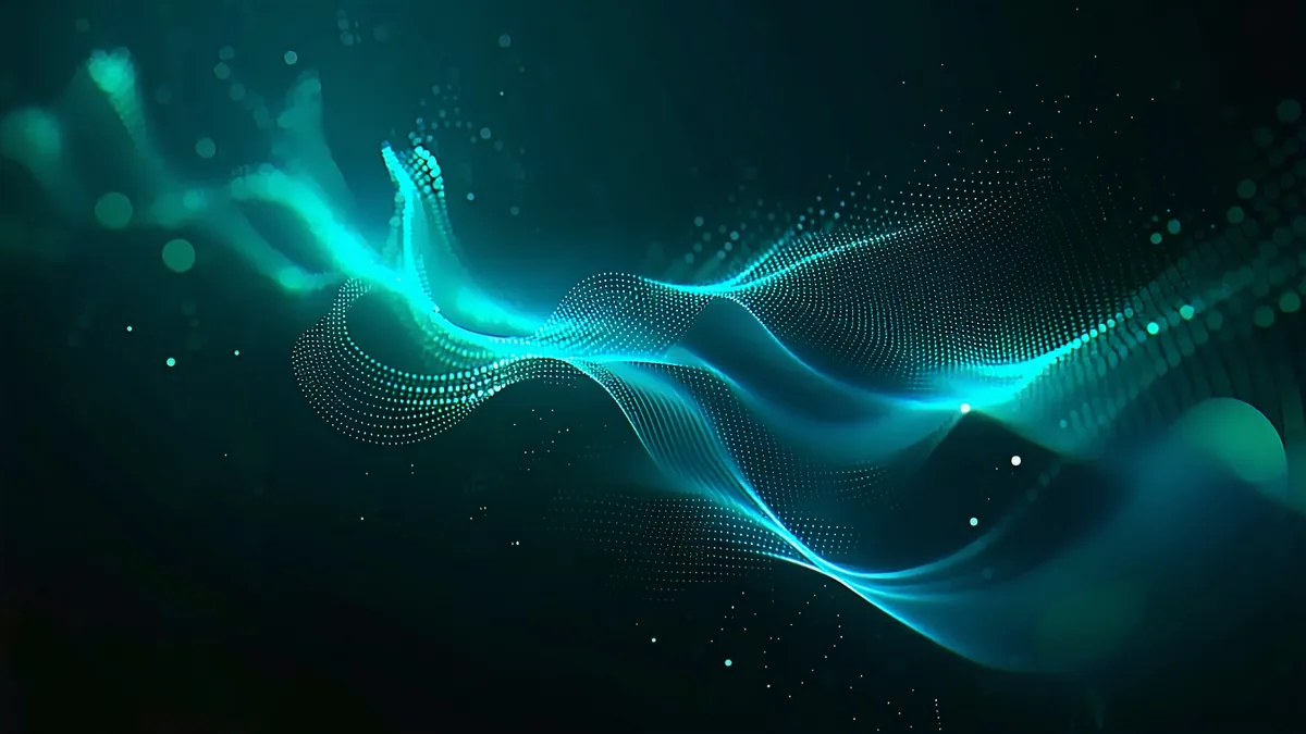 Abstract dark visualization showing a gap or blind spot in a data flow pattern